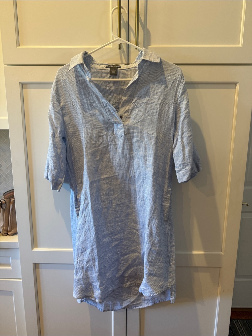 Chelsea & Theodore Light Blue Button-Front Linen Tunic